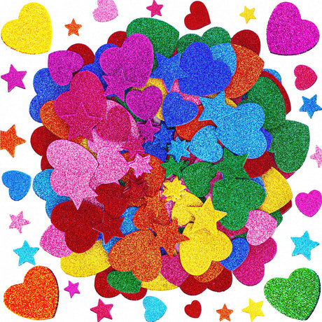 Natonhi 450 Pieces Glitter Foam Heart Stickers, Colorful Self Adhesive Foam Heart Mini Star Stickers for Kid's Arts and Crafts Supplies School Projects Greeting Card Home Decorations Natonhi