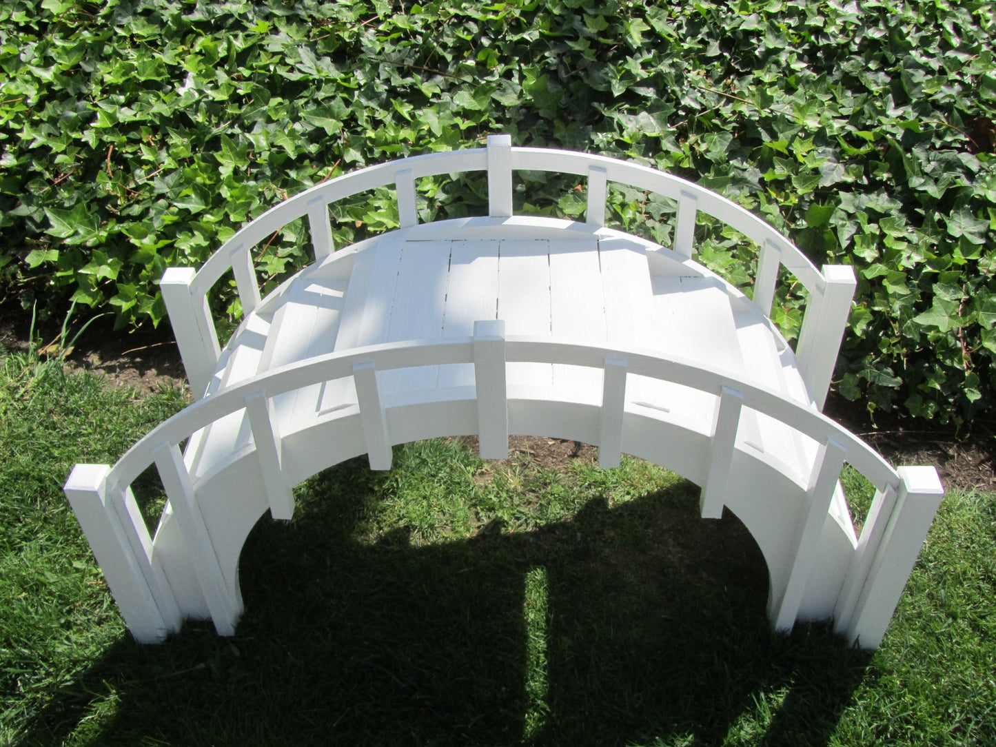 SamsGazebos Fairy Tale Wood Garden Bridge with Decorative Picket Railings and Steps, 33" L, Unfinished - WoodArtSupply