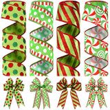Riceshoot 4 Roll 40 Yards Christmas Wired Ribbon 1.97 Inch Red and Green Christmas Wrapping Ribbon Wide Wired Edge Polka Dot Glitter Stripe Decor for Xmas Holiday Wreath Bow Xmas Tree DIY Craft Riceshoot