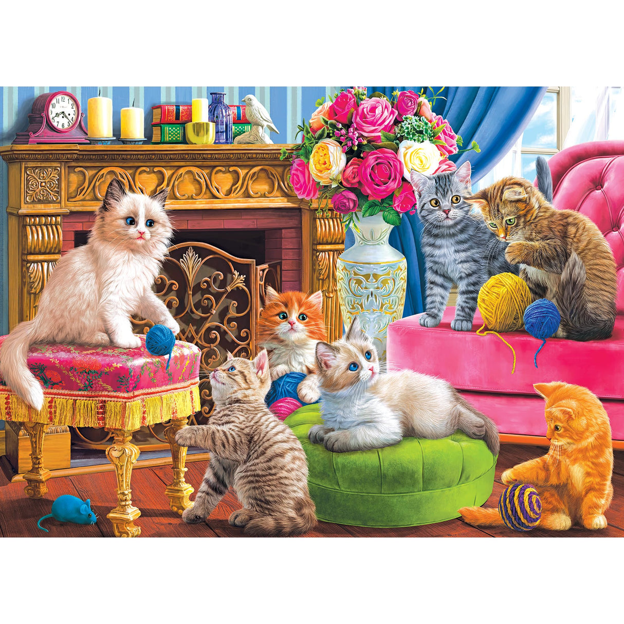 RoseArt - Kodak Cork - Kittens by The Fireplace - 1000 Piece Jigsaw Puzzle for Adults RoseArt
