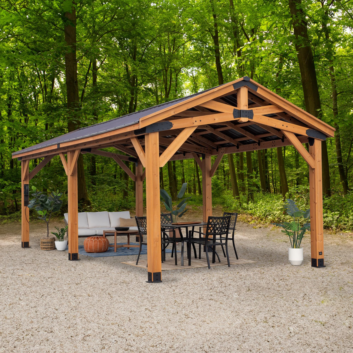 Backyard Discovery Norwood 24 ft. x 12 ft. Cedar Wood Gazebo,Thermal Insulated Steel Roof, Durable, Supports Snow Loads and Wind Speed, Rot Resistant, Backyard, Deck, Garden, Patio Light Brown Backyard Discovery