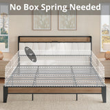 LIKIMIO King Bed Frames, Storage Headboard with Charging Station, Solid and Stable, Noise Free, No Box Spring Needed, Easy Assembly, Wood and Cream LIKIMIO