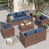 VONZOY Wide Armrest Outdoor Patio Furniture Set, 5 Piece Patio Sectional Sofa with Storage Table for Backyard, Porch, Balcony, Poolside(Navy Blue) VONZOY