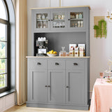 MU 71" Kitchen Hutch Storage Cabinet with Countertop, Tall Freestanding Kitchen Pantry Cabinet with Drawers, Drawers & Microwave Shelf, China Hutch for Kitchen, Dining Room, Living Room, Grey MU