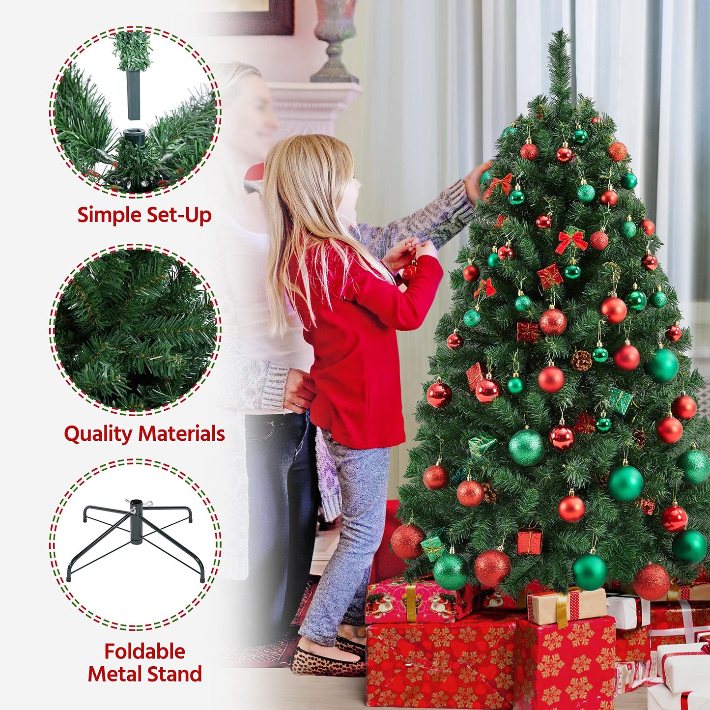 Yaheetech 4.5ft Premium Spruce Hinged Artificial Full Christmas Tree with 320 Branch Tips Holiday Xmas Tree with Metal Hinges and Foldable Base for Home Party Office Decoration