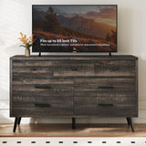 DWVO Dark Rustic Oak 7 Drawer Dresser, 47" W Large Double Dresser Chest of Drawers, Modern Wood Storage Dresser Organizer with Black Metal Handles & Anti-Tipping Device for Hallway, Entryway DWVO