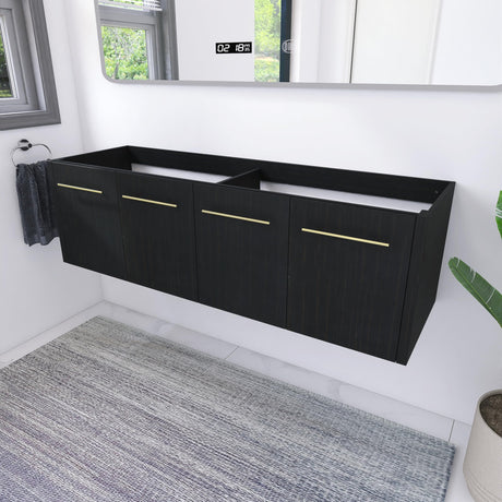 60 Inch Floating Bathroom Vanity,60" Bathroom Vanity Without Sink,Modern Bathroom Vanity Cabinet,Black Wall Mounted Cabinet(Sink Basin Not Included) WoodArtSupply