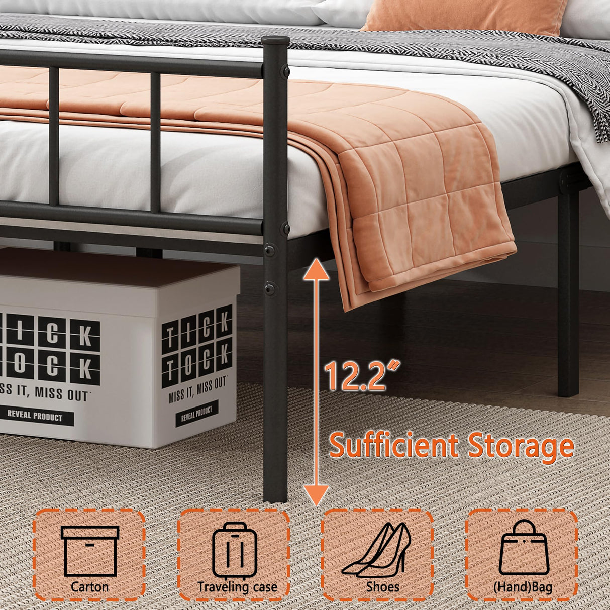 DIIYIV Queen Bed Frame-Classic Metal Platform Bed Frame,Mattress Foundation with Steel Slat Support,Under Foundation Storage,No Box Spring Needed, Easy Assembly, Queen Size DIIYIV