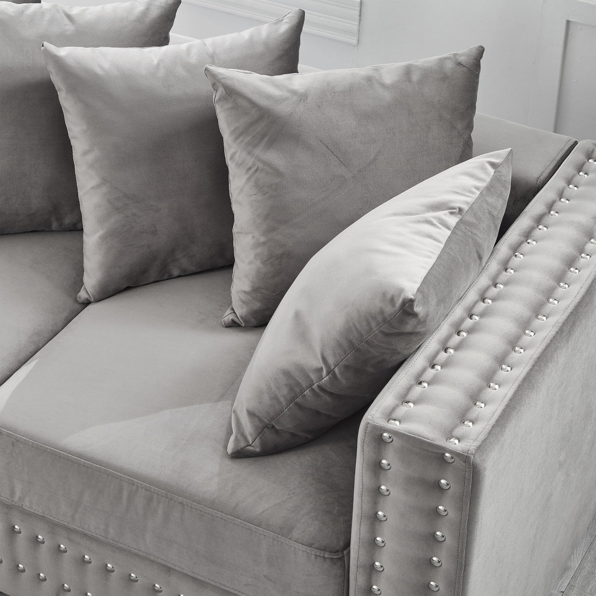 84.5" Wide 3-Seater Velvet Sofa with Storage, Mid Century Modern Chesterfield Couch, Upholstered Love Seat with Deep Seat & Retro Trim Gray Velvet Couch for Living Room, Office, Apartment (Grey) SLEERWAY