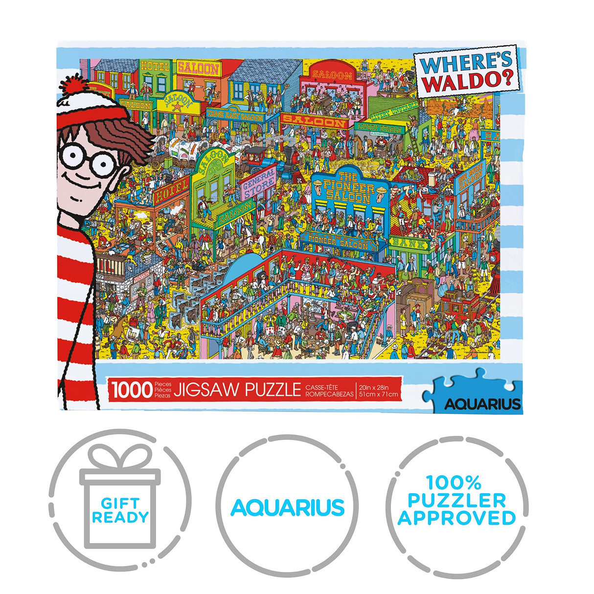 AQUARIUS Where's Waldo Wild Wild West Puzzle (1000 Piece Jigsaw Puzzle) - Glare Free - Precision Fit - Officially Licensed Where's Waldo Merchandise & Collectibles - 20 x 28 Inches AQUARIUS