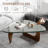 Mid-Century Modern Coffee Table - Triangle Glass Top Natural Wood Base Triangle Coffee Table for Living Room Patio Office Abstract End Tables (Walnut/Brown, Large 45 * 32.3 * 15.7) PRITIY