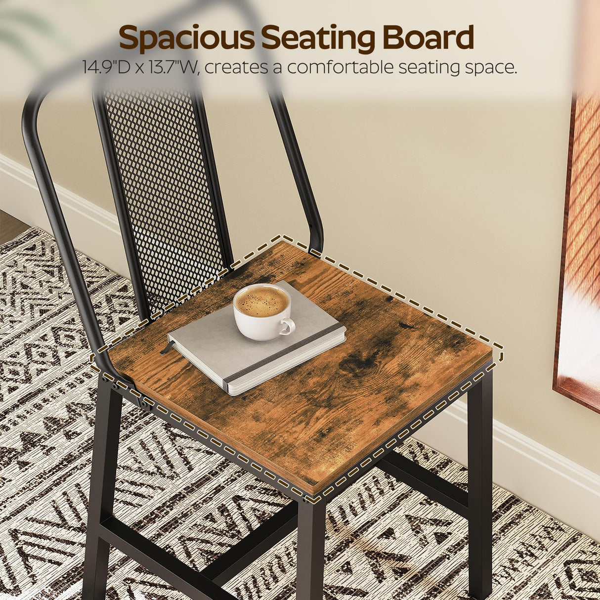 YATINEY Dining Chairs Set of 4, Wooden Kitchen Chairs, Farmhouse Dining Chairs with Back Support, for Living Room, Kitchen, Rustic Brown and Black CY01L4BRN1 YATINEY