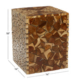 Deco 79 Teak Wood Handmade Side End Accent Table End Table with Mosaic Wood Chip Design, Side Table 14" x 14" x 18", Brown Deco 79