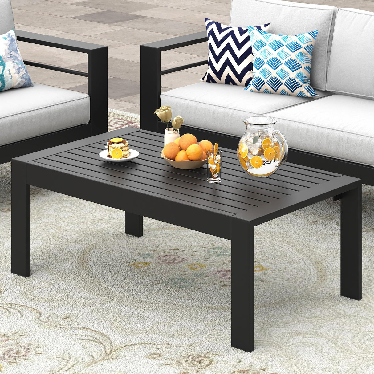 Wisteria Lane Outdoor Furniture Patio Coffee Table, Rectangle Outdoor Coffee Table, All-Weather Patio Metal Coffee Table for Balcony, Garden, Deck, Backyard, Black Wisteria Lane