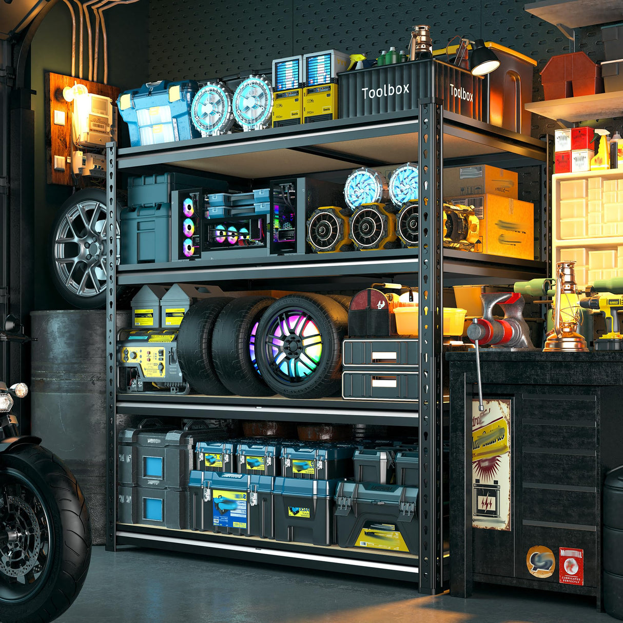 DurayLoly 40" W Garage Shelving, 4 Tier Storage Shelves Load 2000 lbs, Adjustable Garage Shelves, Metal Shelving Unit for Warehouse, Basement, Pantry, 40" Wx 16" D x 60" H, Black DurayLoly