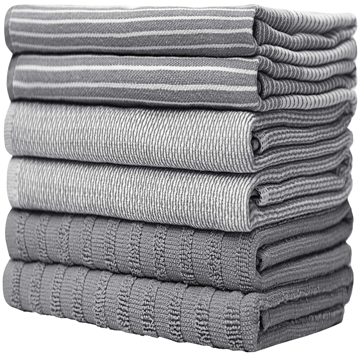 Premium Kitchen Towels (20”x 28”, 6 Pack) | Large Cotton Kitchen Hand Towel | Flat & Terry Dish Cloths | Highly Absorbent Tea Towels Set with Hanging Loop | Gray Bumble Towels