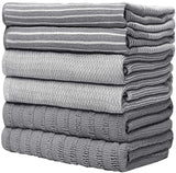 Premium Kitchen Towels (20”x 28”, 6 Pack) | Large Cotton Kitchen Hand Towel | Flat & Terry Dish Cloths | Highly Absorbent Tea Towels Set with Hanging Loop | Gray Bumble Towels