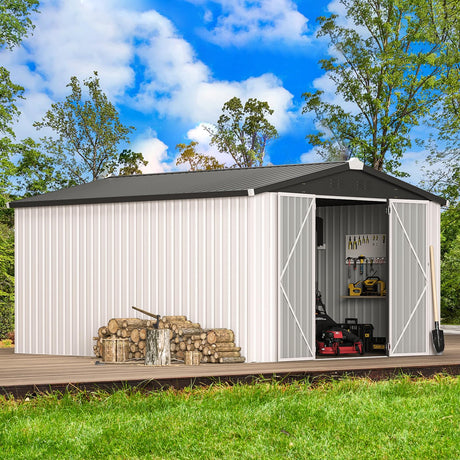 U-MAX 10x14 Shed, 14x10 Metal Outdoor Storage Shed, Large Outside Storage Garden Sheds & Outdoor Storage Clearance, Tool Shed Lockable for Backyard, Patio and Outside Use in White U-MAX
