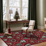 GarveeHome Christmas Rug 5x7 Boho Non-Slip Stain Resistant Machine Washable Rug for Bedroom,Large Neutral Low-Pile Area Rug for Living Room Bedroom Kitchen Office, Red GarveeHome