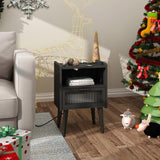 MMEOLUOOK Nightstand with Charging Station, Bedside Tables, End Table Side Table with 2 Tiers Storage Space, for Bedroom, Living Room, Black MLBZ07BE MMEOLUOOK