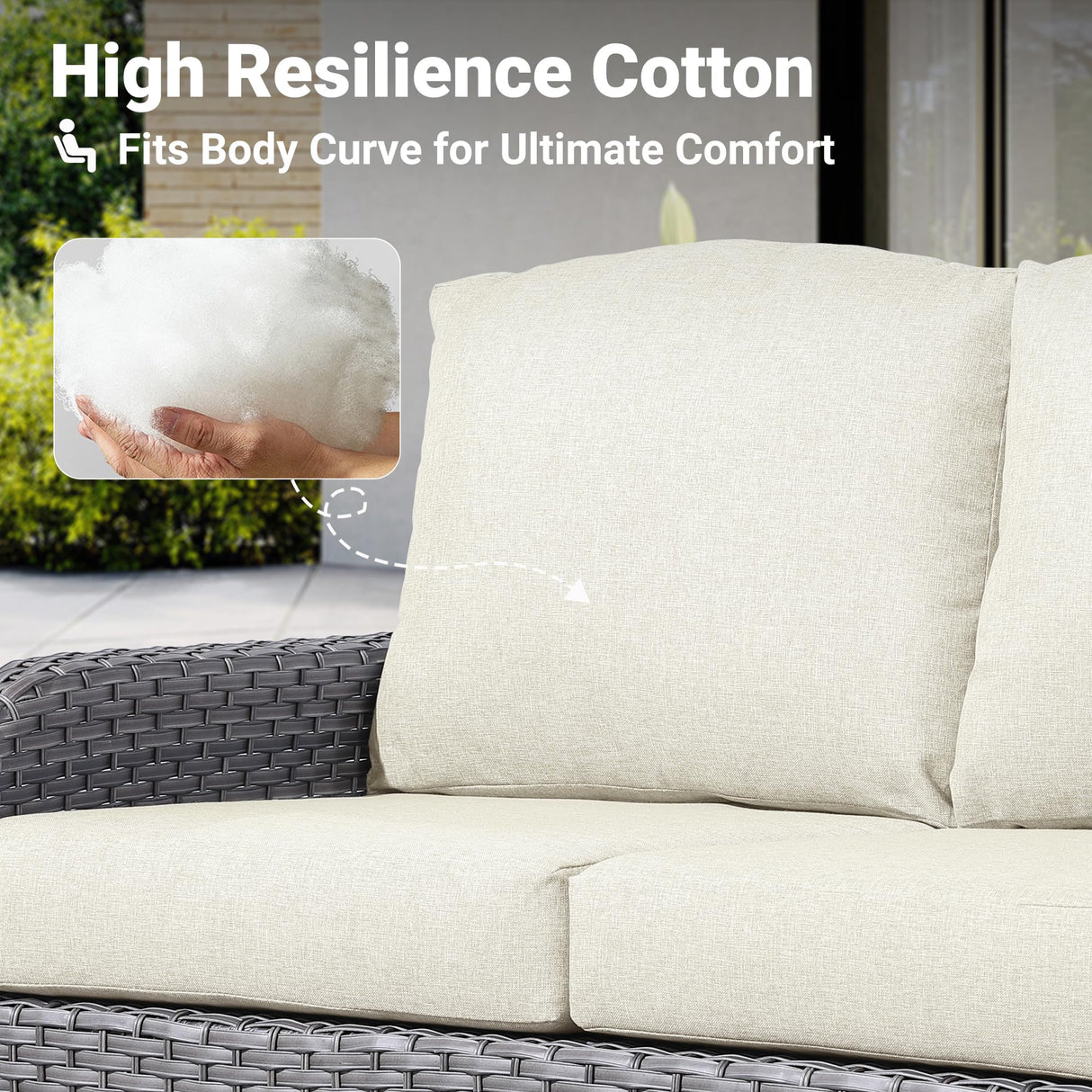 ovios 4 Pieces Patio Furniture Set, Outdoor Wicker Sofa with Coffee Table, Chairs, All Weather High Back Rattan Loveseat Couch with Comfy Cushions, Beige ovios