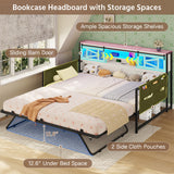 Dnxao Daybed with Trundle,Farmhouse Twin Bed Frame with 2-Tier Storage Shelves,LED Lights and Charging Station,Twin Sofa Daybed for Living Room,Bedroom and Guest Room,White Dnxao