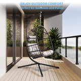 EcoTide Hanging Egg Chair with Stand, Indoor Outdoor Swing Egg Chair, Patio Wicker Rattan Hammock Egg Chairs with Cushion for Bedroom, Balcony, Garden,350LBS Capacity-Grey EcoTide