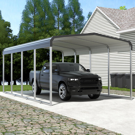 Xilingol 12x20 FT Metal Carport, Heavy Duty Carport Canopy with Galvanized Steel Frame and Roof, Outdoor Storage Shed, Car Tent Garage Shelter for Pickup, Truck, Boat and Tractor, Grey Xilingol