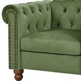 Asucoora Tufted Velvet Sofa Couch for Living Room, Rolled Arm 3-Seater Sofa Couch with Nailhead Trim and 2 Neck Roll Pillows, Small Apartment Chesterfield Sofa Green Asucoora