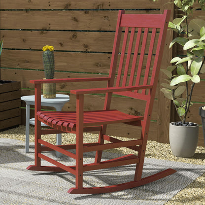 Outsunny Wooden Rocking Chair Set of 2, Outdoor Rocker Chairs with Curved Armrests, High Back & Slatted Seat for Garden, Balcony, Porch, Supports Up to 352 lbs., Wine Red - WoodArtSupply