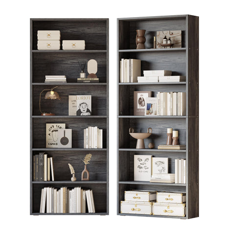 IRONCK Bookshelves and Bookcases Set of 2 Floor Standing 6 Tiers Display Storage Shelves 70 in Tall Bookcase Home Decor Furniture for Home Office, Living Room, Bed Room IRONCK