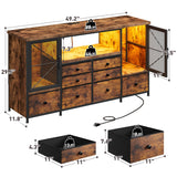 EnHomee Dresser for Bedroom with Power Outlets & LED Lights,49.2" W Bedroom Dresser for 60" TV Stand,Mesh Door,8 Drawers & 2 Large Cabinet,Chests of Drawers for Bedroom,Closet,Entryway,Rustic Brown EnHomee