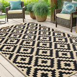 Smiry Waterproof Outdoor Rug 5x8 ft, Reversible Plastic Straw Patio Camping Rugs, Outdoor Indoor RV Mat Carpet for Patio, Outside Entry, Backyard, Deck, Bench, Picnic, Camper, Black & Beige Smiry