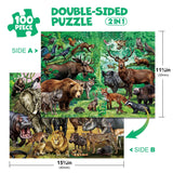 BenBen Puzzles for Kids Ages 4-6, Double Sided 100 Piece Puzzles for Kids, Wild Animals, Learning Educational Jigsaw Puzzles Toys for Boys Girls (15.75” x 11.75”) BenBen