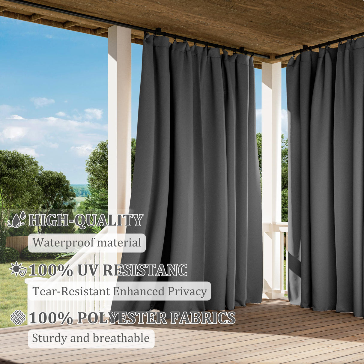 Kimunuk Gazebo Universal Replacement Privacy Curtain,12'X16' Gazebo Outdoor Waterproof Curtains, 4-Panels Sidewall Curtains with Double Zipper for Patio, Garden and Backyard (Only Curtains, Grey) Kimunuk