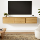 EYYTHUNG Floating TV Stand, 65" Farmhouse Wall Mounted Media Console with Storage, Cable Management, Modern Entertainment Center for 75 Inch TV, Living Room and Bedroom, Natural Oak EYYTHUNG