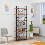 DAVEE 6-Tier etagered Walnut Shelf Bookcase with Black Metal Frame- 35.43x12.5x85 inches DAVEE