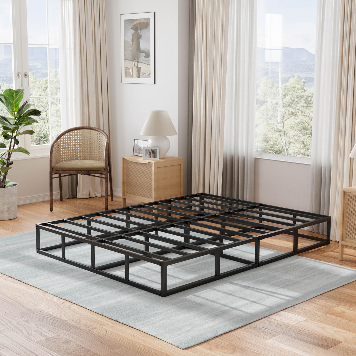 HUEIIS King Box Spring 9 Inch High Profile Strong Metal Frame Mattress Foundation, Quiet Noise-Free,Easy Assembly, 3000lbs Max Weight Capacity HUEIIS
