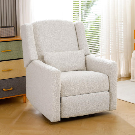 Madaha Power Recliner Chair Swivel Gilder Rocking Chairs Skin-Friendly Power Recliner Nursery Chair for Adults with Waist Pillow, USB Charging, Ottoman (Beige, Only Recliner Chair) Madaha