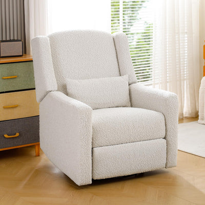 Madaha Power Recliner Chair Swivel Gilder Rocking Chairs Skin-Friendly Power Recliner Nursery Chair for Adults with Waist Pillow, USB Charging, Ottoman (Beige, Only Recliner Chair)