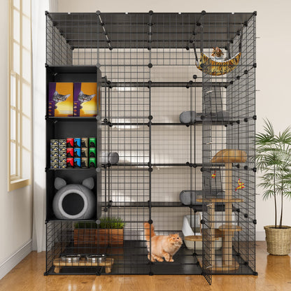 YITAHOME Cat Cage Indoor Large with Storage Cube DIY Outdoor Catio Cat Enclosures Metal Cat Playpen with Hammock Platforms for 1-4 Cats 5 Tiers Cat Kennel - WoodArtSupply