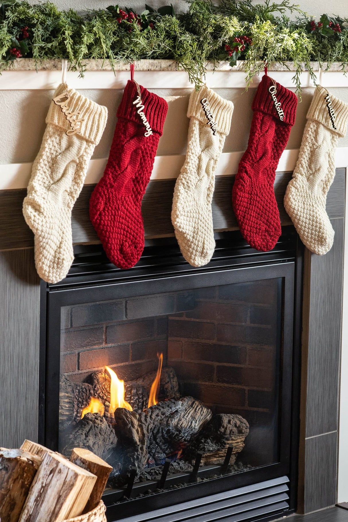 Personalized Christmas Stocking Tags - Christmas gift tag - Knit Stocking - Customized wooden (Tag Only) Generic