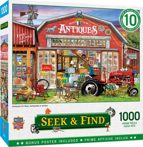 MasterPieces 1000 Piece Seek & Find Jigsaw Puzzle for Adults, Family, Or Youth - Antiques for Sale - 19.25"x26.75" Masterpieces