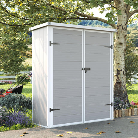 UDPATIO 38 Cu.ft Vertical Storage Shed, 4.3 ft x 5.6 ft Resin Outdoor Shed Waterproof Resin Cabinet for Garden, Backyard, Lawn, Grey UDPATIO