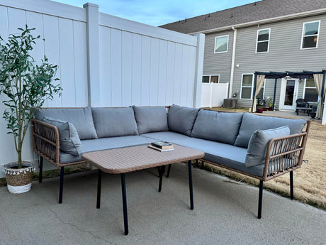 YITAHOME 4-Piece Wicker Patio Furniture Set, All Weather PE Rattan Conversation Set Sectional Sofa with Soft Cushions & Side Table, Porch Furniture for Deck, Balcony, Backyard - Grey YITAHOME