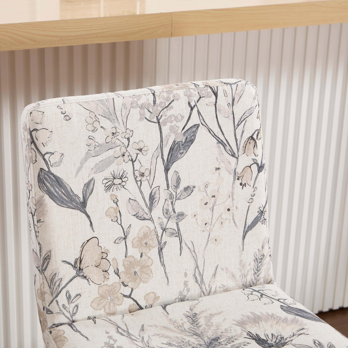 Kmax 26 Inch Bar Stools Set of 2, Farmhouse Upholstered Bar Stools with Back Support Rustic Wooden White Armless Barstools for Bar Club Pub - Linen, Floral Pattern Kmax