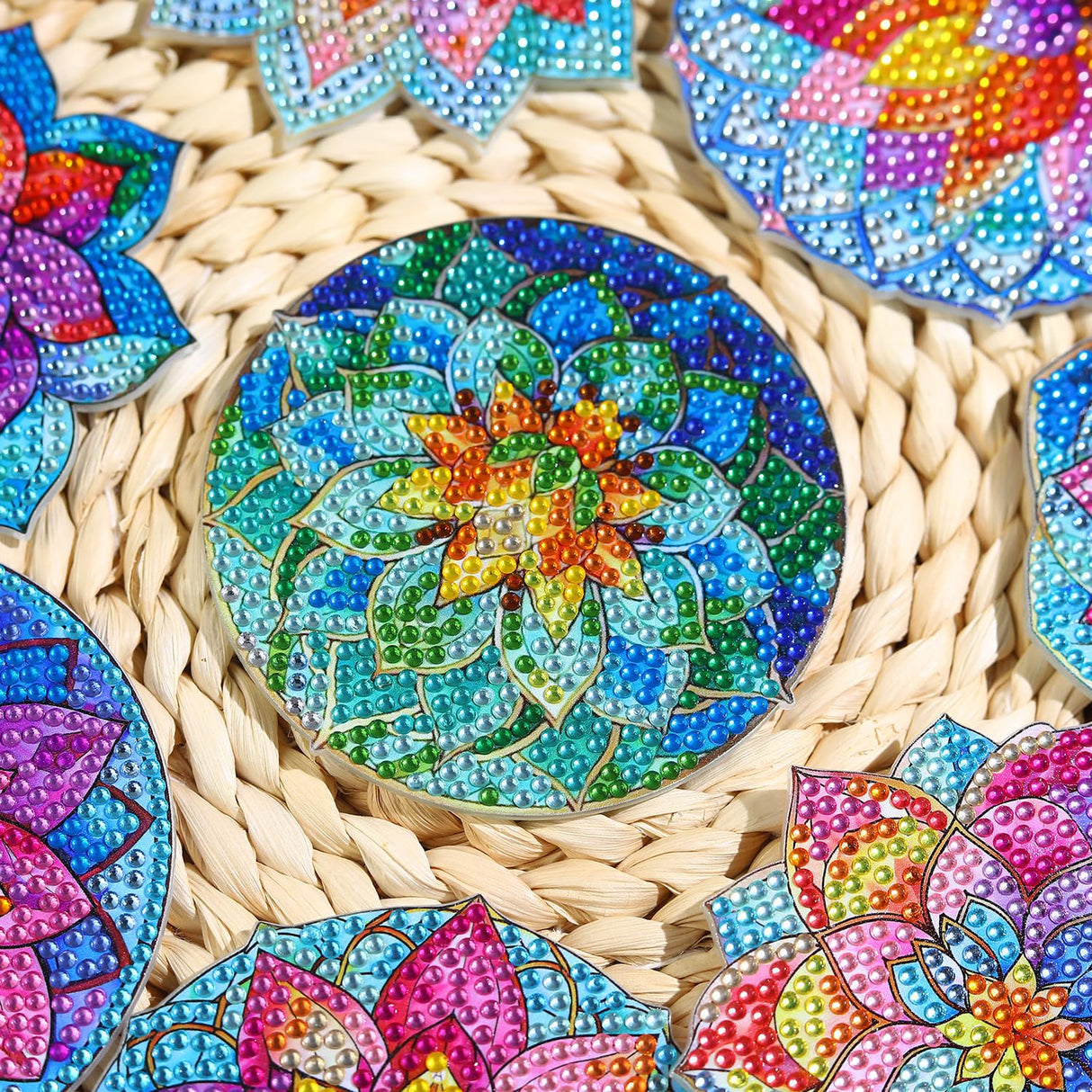 8 PCS Lotus Diamond Art Coasters Kits, Diamond Painting Coasters with Holder Set of 8, DIY Drink Coasters Art Crafts Supplies for Adults Cup Mat for Home Decor House Warming Gifts Non-Slip 3.9inch FOXKISS