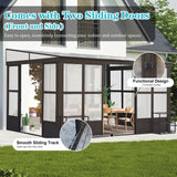 SHPAI 10x12FT Wall Mounted Sunroom, Outdoor Permanent Lean-to Solarium with Detachable Polycarbonate Roof, 2 Lockable Sliding Doors, Aluminum Gazebo Against The Wall Sun Room for Garden Patio Deck SHPAI