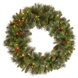 National Tree Company Pre-Lit Artificial Christmas Wreath, Green, Crestwood Spruce, White Lights, Decorated with Pine Cones, Berry Clusters, Frosted Branches, Christmas Collection, 30 Inches National Tree Company