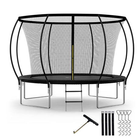 YSSOA Trampoline 12FT for Kids with Safety Enclosure Net Wind Stakes 400LBS Weight Capacity Recreational Trampolines Black Inside Net YSSOA